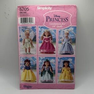 Simplicity Princess Doll Costumes - Pink, Yellow, Blue
